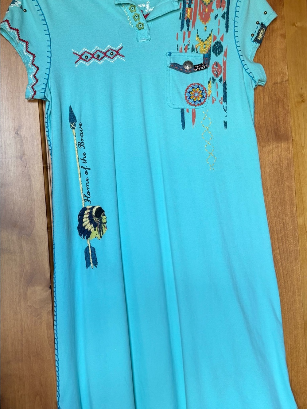 Double D Ranch Turquoise Polo Dress with embroidery and beading. - Picture 8 of 8